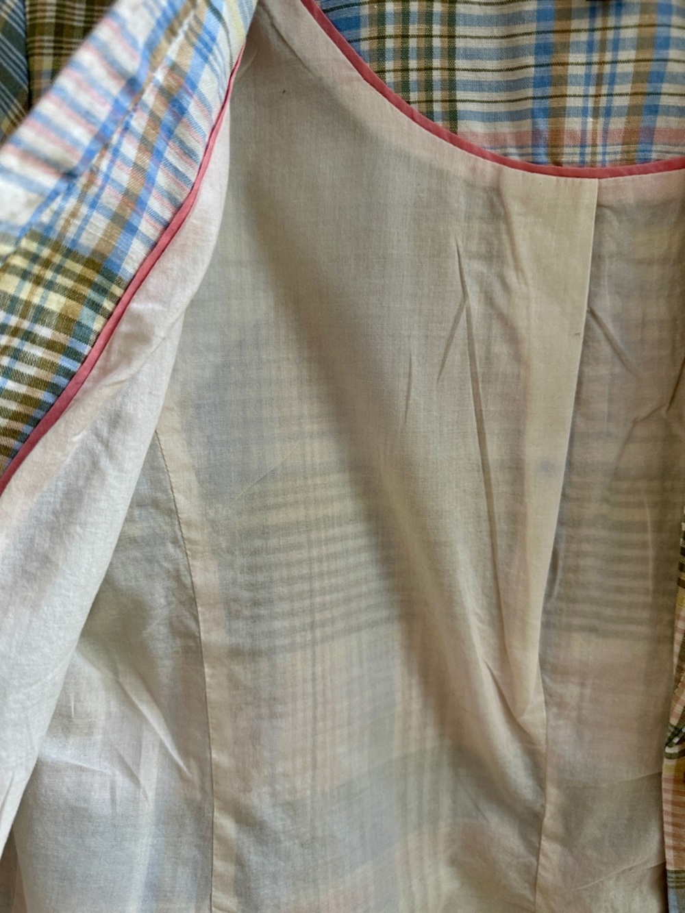 Talbots Spring/ Summer Pastel Plaid Cotton Blazer - Blue, Pink, Cream, Green - Picture 4 of 6